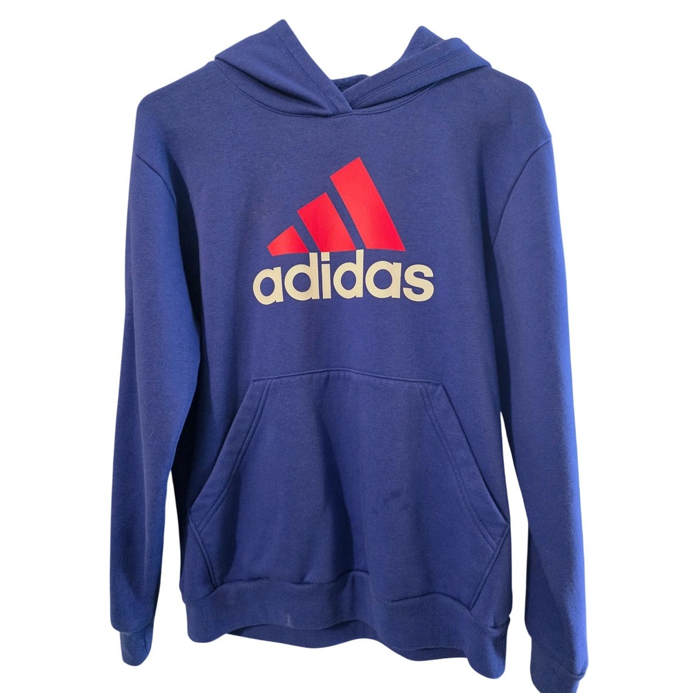 Adidas Unisex Blue Logo Pullover Hoodie Sweatshirt Size Large 14/16